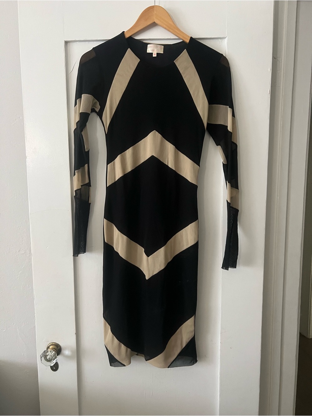 Viviana Black and Beige Chevron Long Sleeve Dress